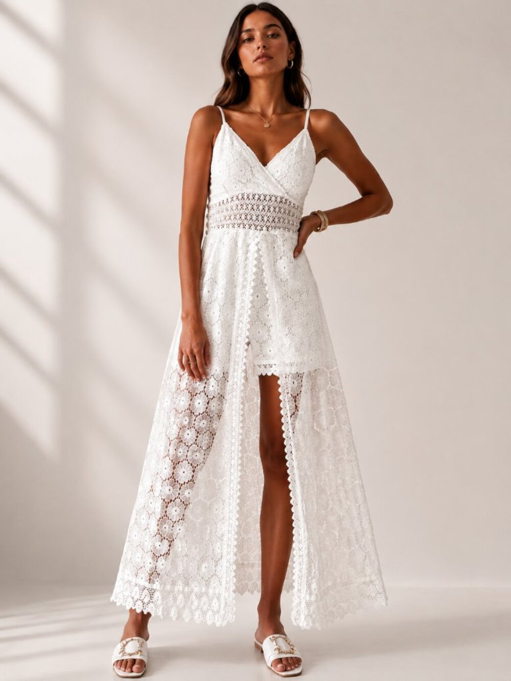 Cupshe White Smocked Backless Jumpsuit Ruched Thin Strap Summer M NWT